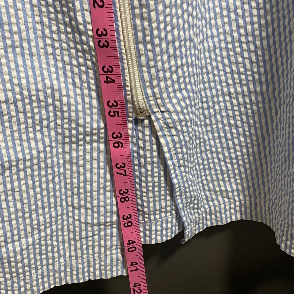Miss Elaine Light Blue Striped Full Zip W/Pockets Floral Top - Picture 8 of 9